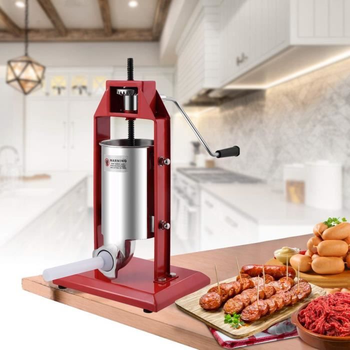 Poussoir à Saucisses 3L Machine à Saucisse Vertical Remplissage de Saucisse avec 4 x Tubes Rouge
