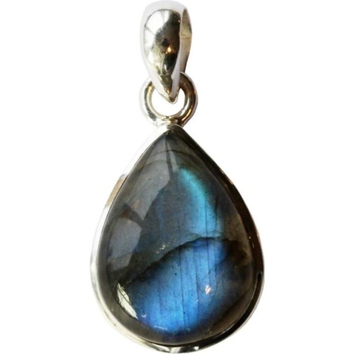 Pendentif En Labradorite Et Argent 925 – Ovale – Occasion – 1,7 G – Sans Marque
