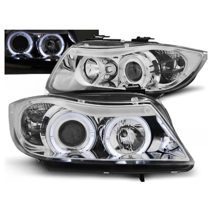 Paire de feux phares BMW serie 3 E90/E91 de 2005 a 2008 angel eyes chrome-27361184