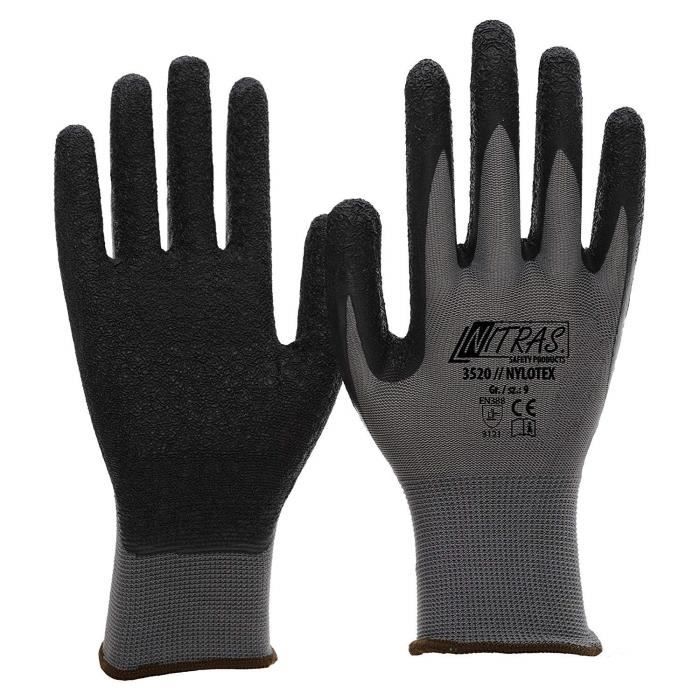 Nitras Nylotex 3520 Lot de 12 paires de gants de travail en nylon et latex Taille 8 - Nitras