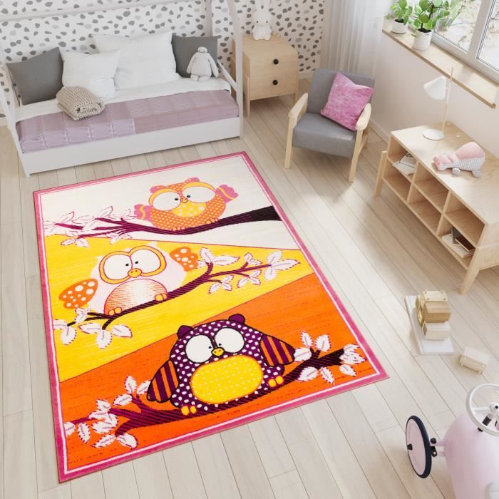 Tapiso Smile Tapis Chambre Enfant Bebe Moderne Hiboux Sur Branche