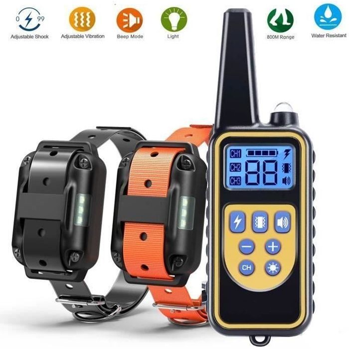 Comparer les prix de Collier dressage chien-800m collier d'entraînement à distance rechargeables et 100% imperméables, pour deux chiens