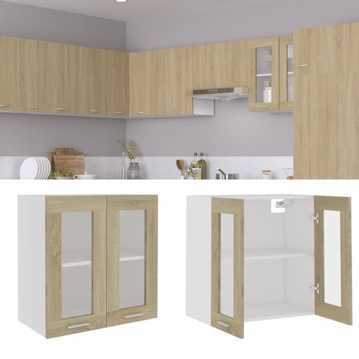 JILL - TOP Armoire en verre suspendue Chêne sonoma 60x31x60 cm - Meuble haut Meuble bas Cuisine FR5580