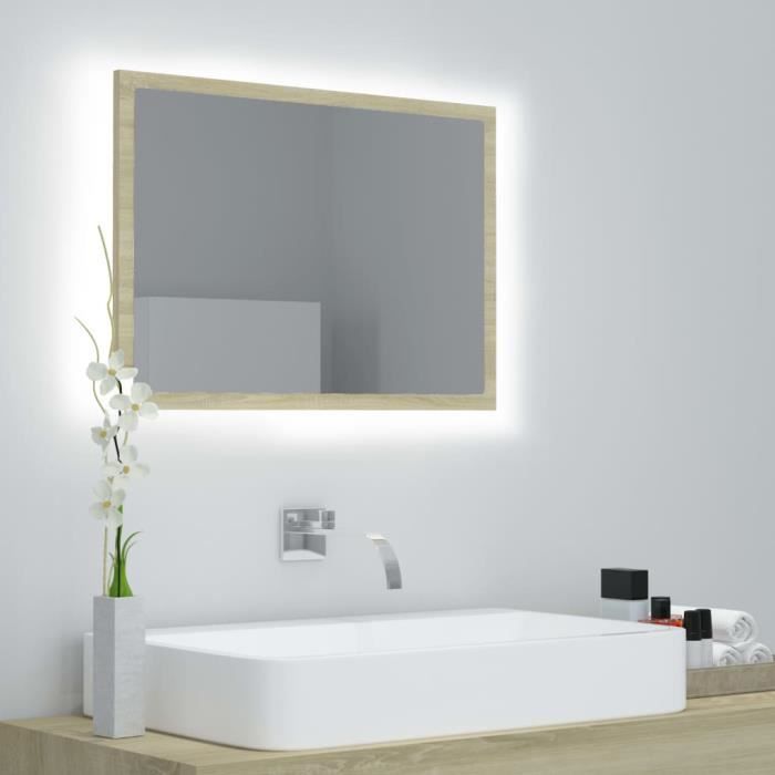 Meilleurs Meuble CHIC Miroir LED de salle de bain Chêne sonoma 60x85x37 cm Aggloméré Luxe et glamour Haut de gamme C006DL