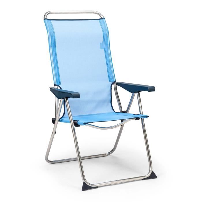 chaise de plage pliante solenny 5 positions dossier anatomique bleu