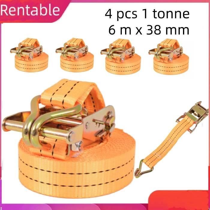Lot De 6 Sangles à Cliquet 4m 25mm – 800 Kg Cerclage, Norme EN 12195-2, Idéal Moto, Bois, Bagages