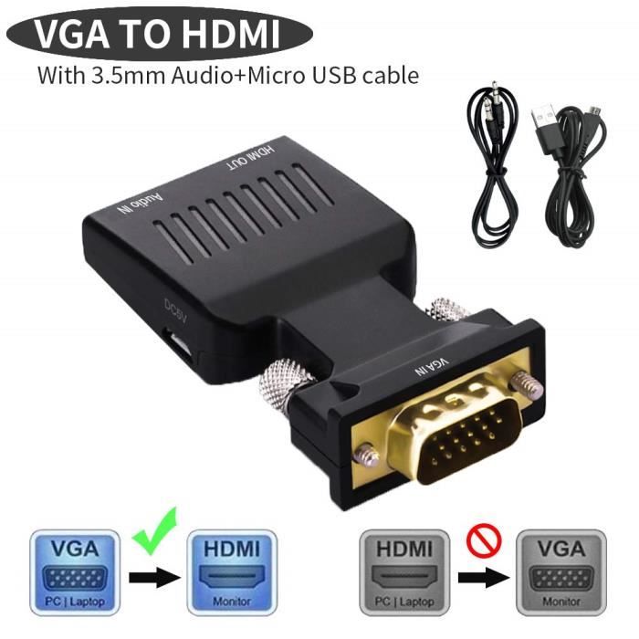 VGA vers HDMI Cable Adaptateur 1080p 60Hz 180CM VGA vers HDMI