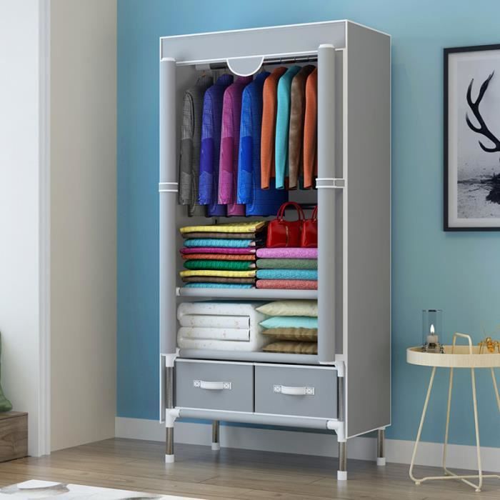 Penderie Souple Gris 75 Largeur 45 Hauteur 170 Cm Deux Tiroirs