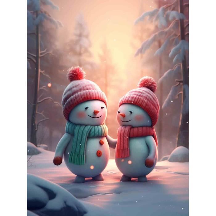 Kit Diamond Painting Noël - Bonhomme De Neige Et Sapin - Toile 30x40 Cm - Loisir Créatif 5D DIY - Art Thérapie - 2