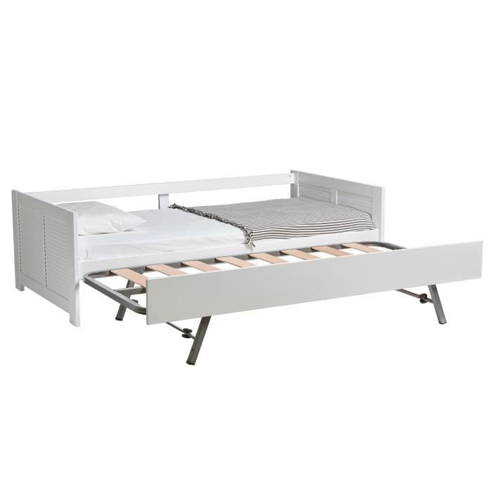 Lit Gigogne Escamotable Blanc Avec Sommier Hampton Achat Vente Lit Gigogne Lit Gigogne Escamotable Blanc Cdiscount