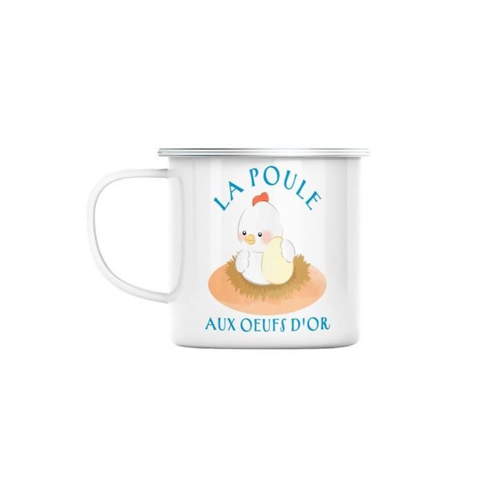 Mug en Métal Emaillé La Poule aux Oeufs d'Or Expression Enfant