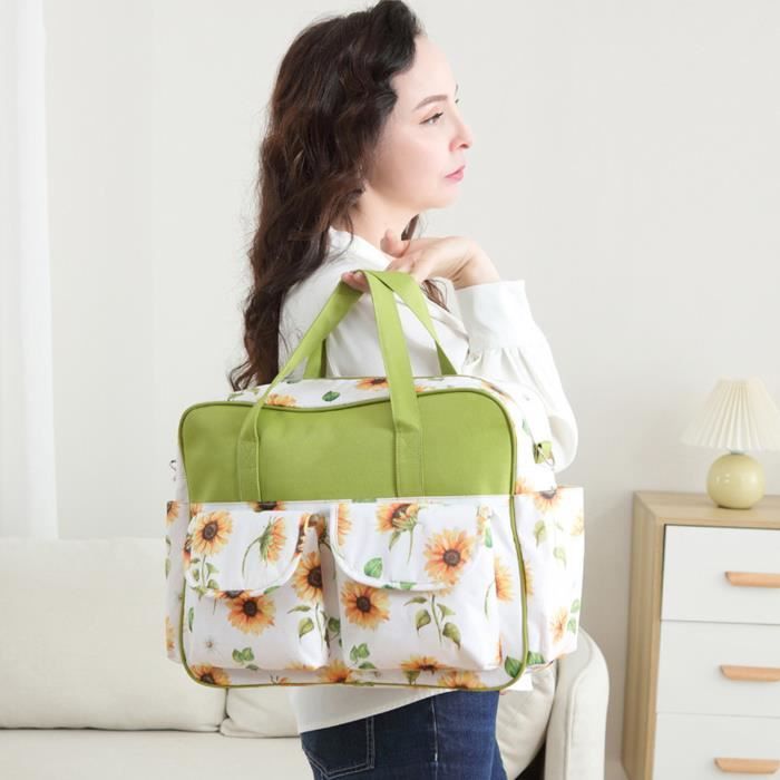 Sac à Couches 2 En 1 Avec Rangement Suspendu Et Sac Pliable - Organisateur Pour Maman, Sorties Bébé, Motifs Feuilles