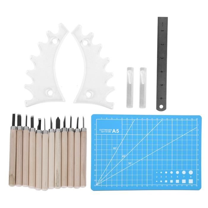 Lot 12 Outils Sculpture Sur Bois CRV 60 - Lames Acier Haute Dureté Avec Étui Bois Pour Débutants Pros