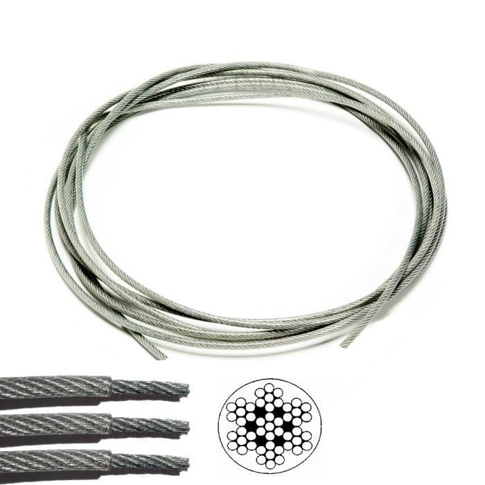 Cable Inox 10 Mètres 316 2mm - Rouleau De 100m - 7x7 Fils (49 Fils) - Résistance 250kg - Qualité Marine Câble Inox