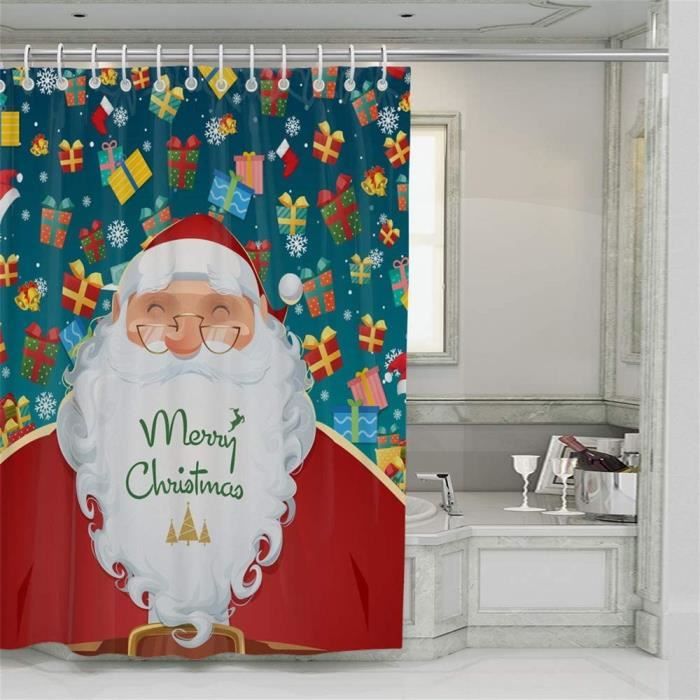 Rideau De Douche Motif Sapin De Noël 150x180 Cm - Imperméable, Anti-moisissure, Avec Crochets | Décoration Hivernale Salle De Bain