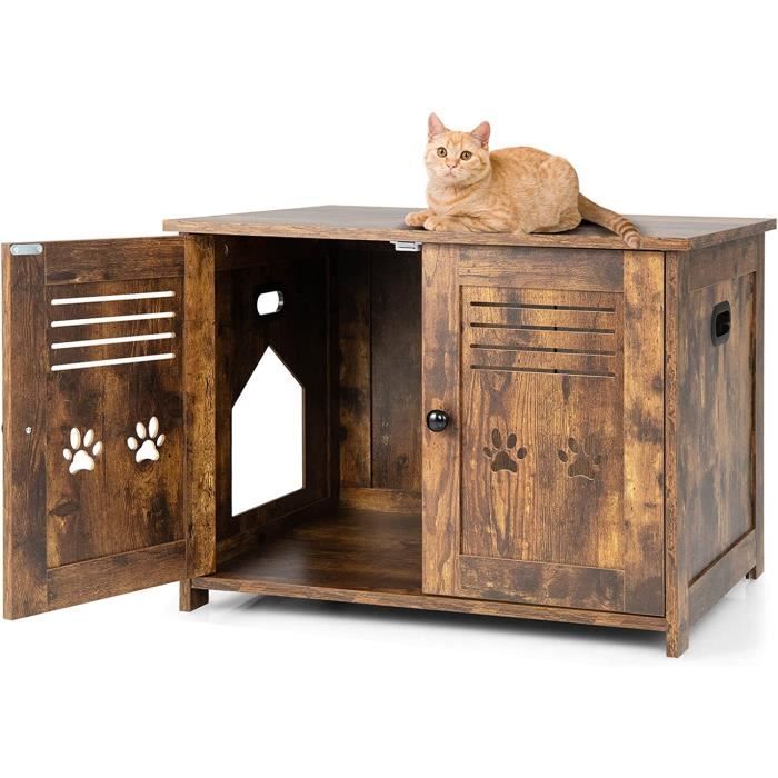 Comparer les prix de GOPLUS Maison de Toilette pour Chat, Meuble Litière Chat avec 2 Portes, Charge 50 kg, Style Industriel, 70 x 52 x 51 CM
