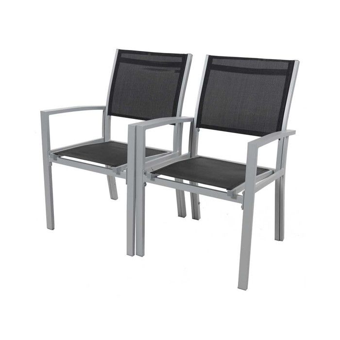 Fauteuil jardin Alu/Textilène Tropic - Phoenix - Noir - Lot de 2 Fauteuil jardin Alu/Textilène Tropic - Phoenix - Noir - Lot de 2