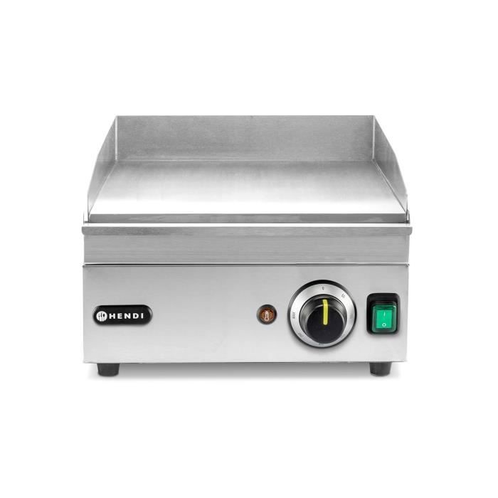 HENDI Plancha électrique lisse 2000W inox plaque 8 mm 316×380 mm tiroir à graisse thermostat 300°C