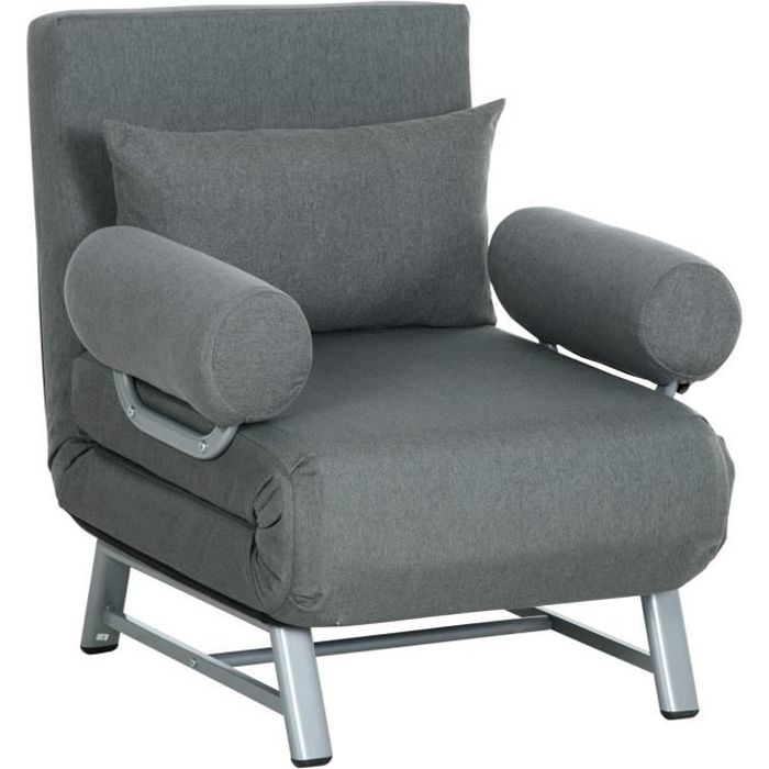 fauteuil chauffeuse convertible inclinable 1 place - homcom - gris foncé - design contemporain