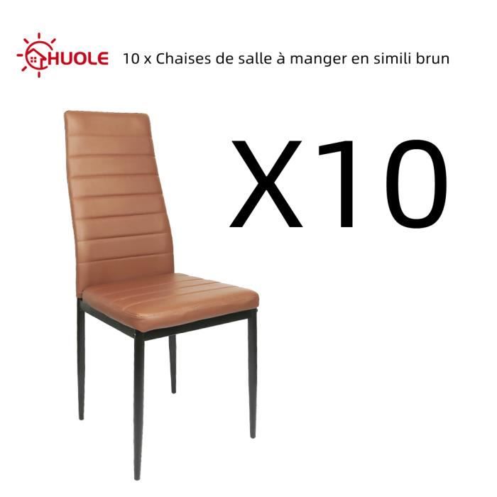 HUOLE 10 x Chaises de salle à manger en simili brun avec dossier haut Hauteur totale 98 cm