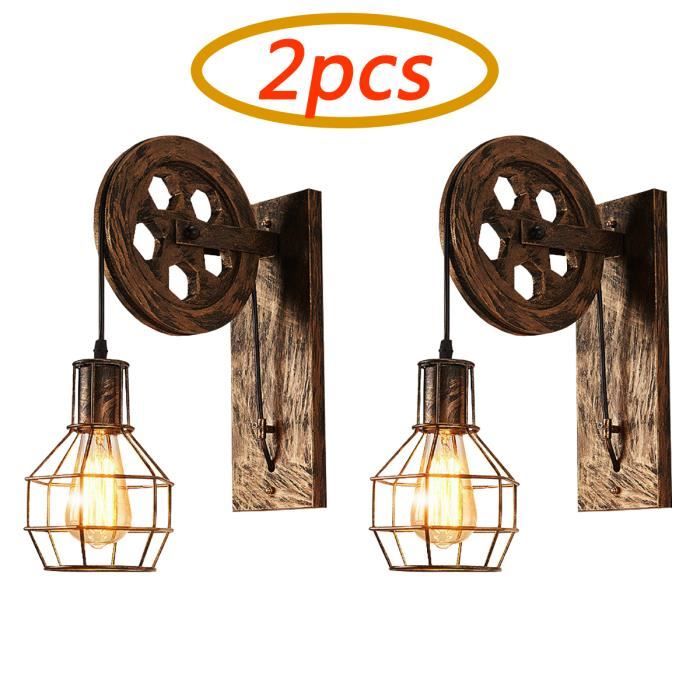 IDEGU Lot de 2 Applique Murale Interieur en Roue Vintage Lustre Murale en Métal Industrielle pour Couloir Cafe Bar