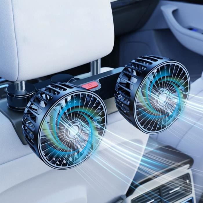 Ventilateur de Voiture à Double Tête, Ventilateur USB Portable, Rotation à 360°Avec 3 Vitesses