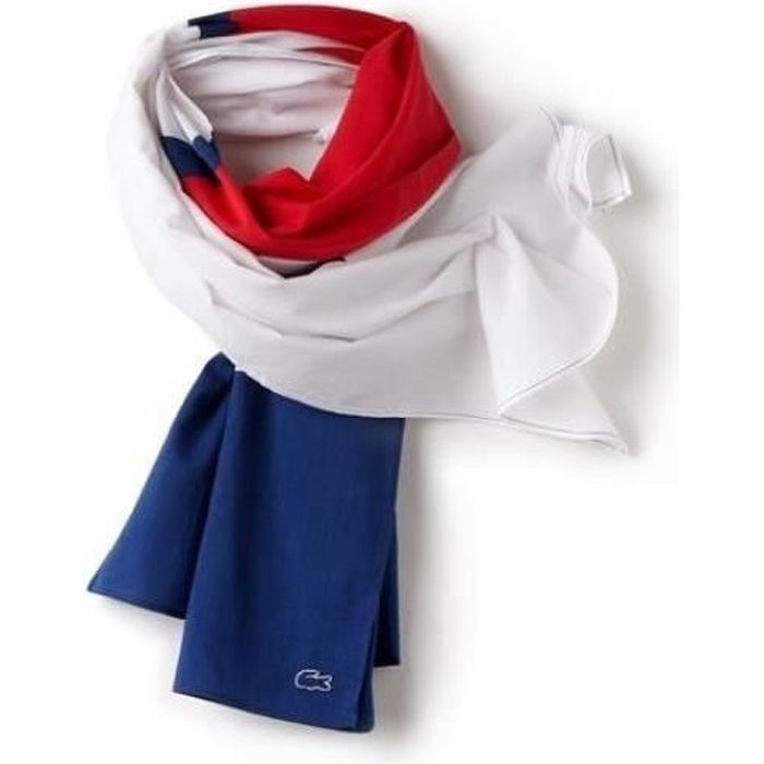 Echarpe Lacoste Foulard en voile Blanc Bleu et Rouge. RE9437 KNS