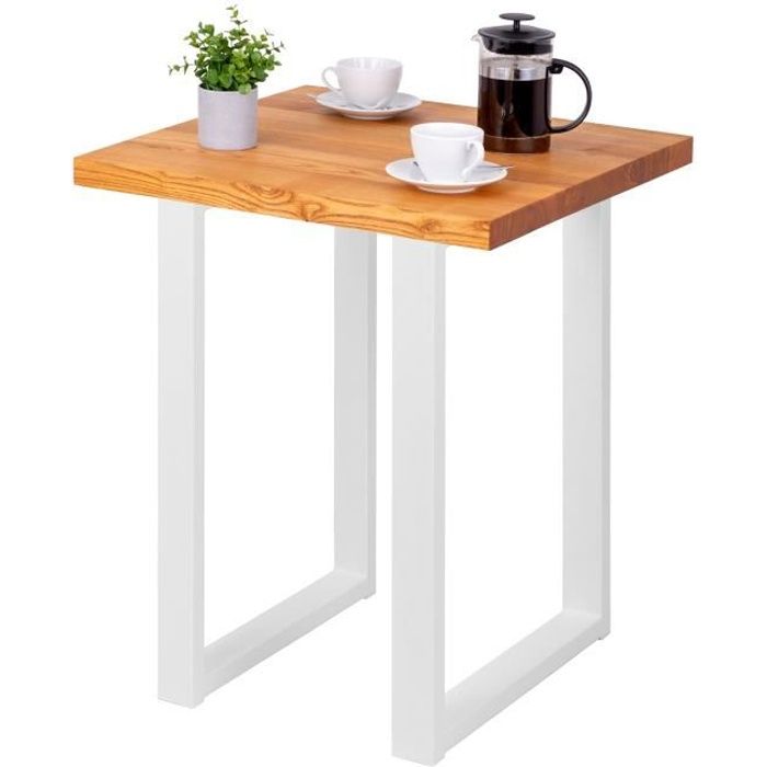 lamo manufaktur table haute de cuisine - mange debout - table de bar - 60x60x76 cm - blanc - modèle loft - frêne foncé