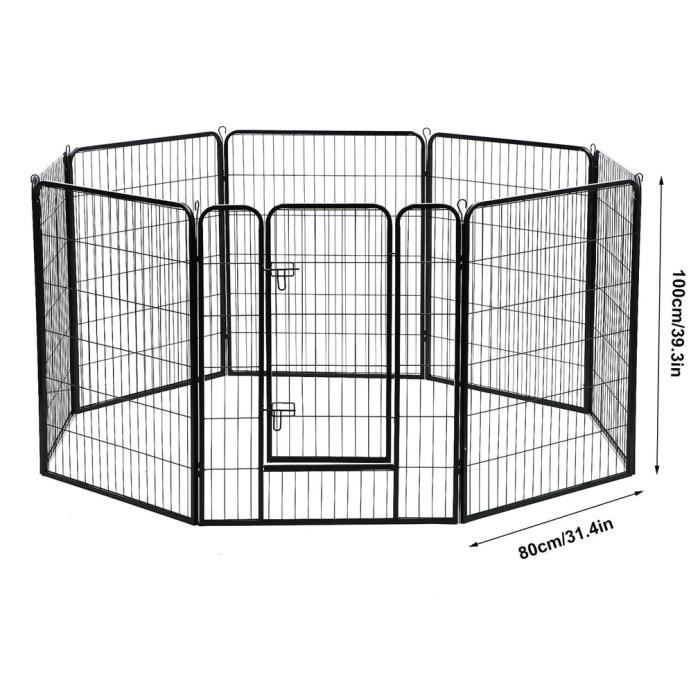 8 Panneaux Parc Enclos Modulable Cloture Grille Acier Et 1 Porte