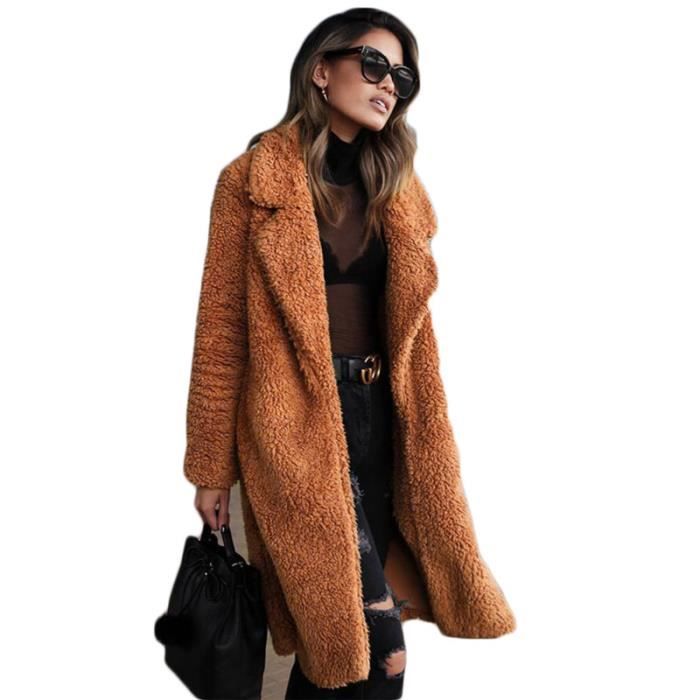 Parka femme a texture effet mouton fourrure fausse col a revers Couleur unie simplicite blouson fourrure femme Marron marron Marron marron Cdiscount Pret a Porter