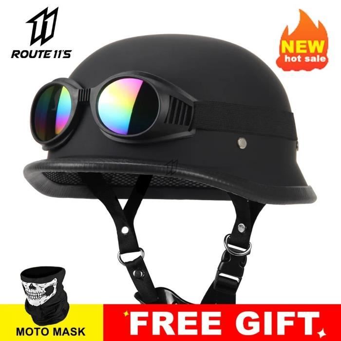 Casque Moto Enfant Demi-jet – Léger, Homologué ECE – Avec Visière Solaire – Pour 3 à 16 Ans (48-55 Cm)
