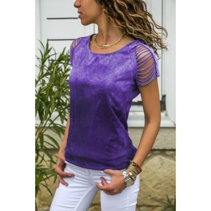 T shirt Femme top d t Tee shirt slim fit manches courtes Tshirt