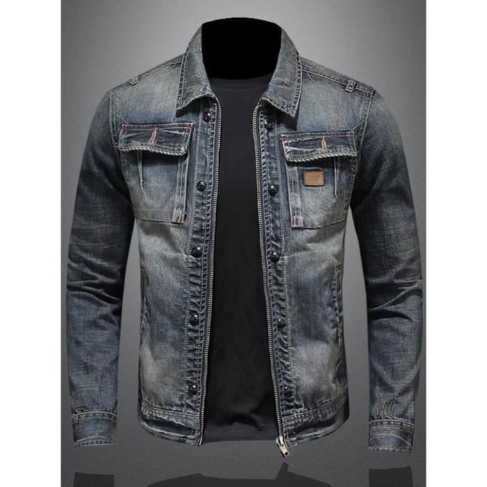 Veste En Jean Pour Homme Darringls - Noir, Coupe-vent Avec Poches - Style Moto Cargo Printemps Automne - Veste Décontractée Fonctionnelle - 8