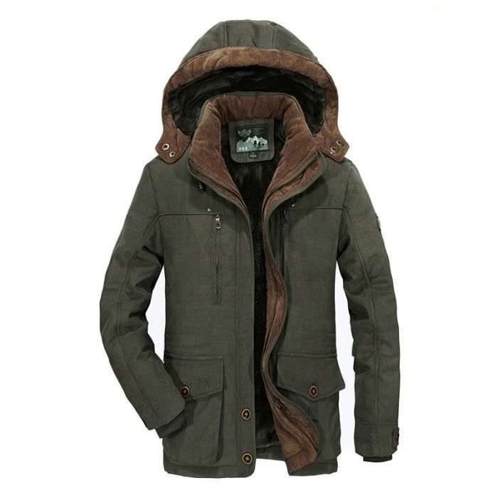 Parka Homme de Marque plus de velours Parka long epaississant Parka Hommes a capuche Vert militaire Cdiscount Pret a Porter