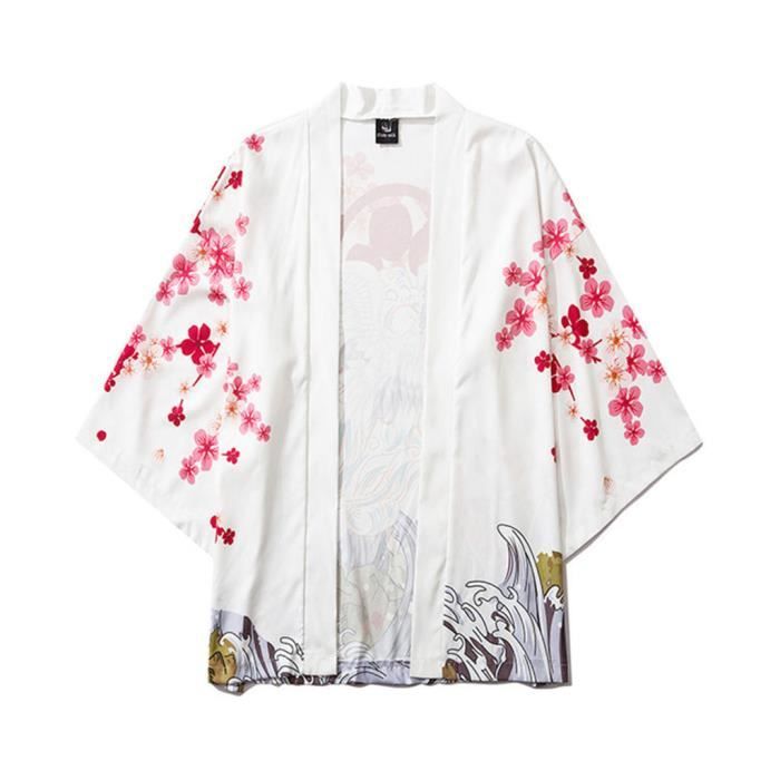 Chemise Été japonais à cinq points manches Kimono hommes et femmes manteau  Jacke Top Blouse YJY91219057L2_ion Blanc - Cdiscount Prêt-à-Porter