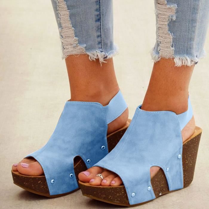 Mode Womens Flat Toe Wedges Wedge Bottom Elastic Band Shoe Sandales romaines pilerty 36 Bleu Achat Vente Mode Womens Flat Toe Wedges Wedge Bottom Elastic Band Shoe Sandales romaines pilerty