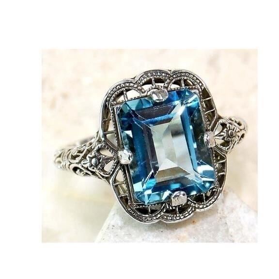 Bague Art Déco En Argent Massif - Filigrane Et Opale De Feu - Style Vintage - Neuf Sans écrin