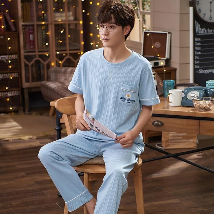 Pyjamas pour hommes Pyjama en coton a manches courtes pour homme ensemble de nuit pantalon Long grande taille 3xl 4xl et 5xl Mzy 1510 Cdiscount Pret a Porter