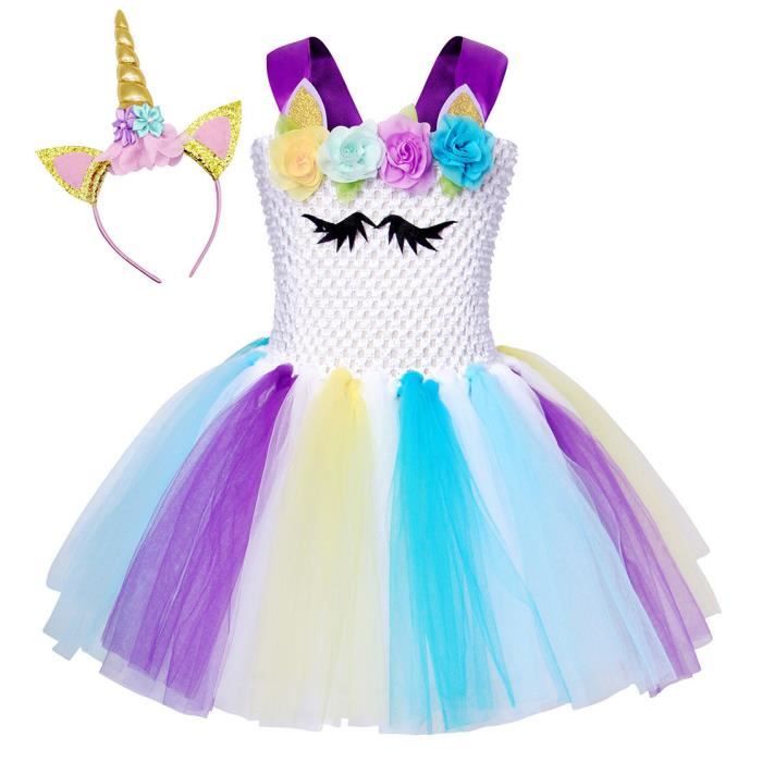 Jurebecia Robe Licorne Fille Enfant Anniversaire Fete Princesse Habiller Bandeau Robes Cosplay Robes Deguisement Blanc Cdiscount Pret A Porter