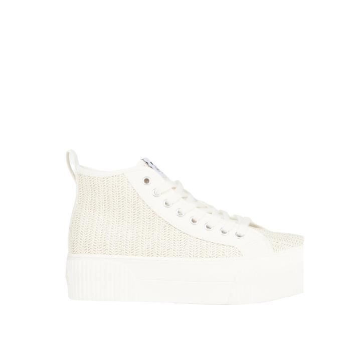Baskets Femme NO NAME Iron Mid Gobi Jaune Lacets Talon Plat Naturel Cdiscount Chaussures