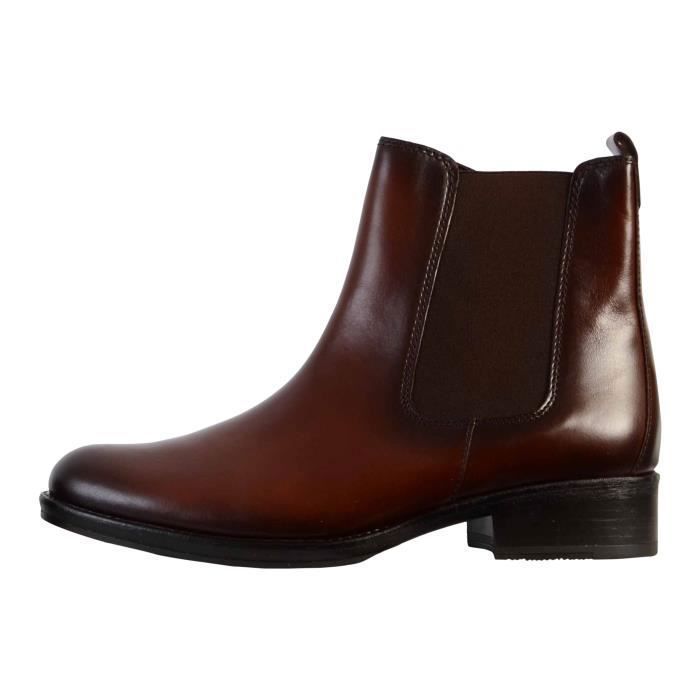 Bottines Femme Gabor Foulardc Marron Cuir Fermeture a Zip Talons Larges