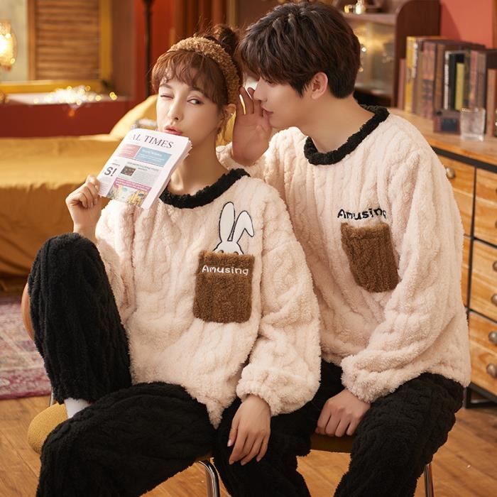 Pyjama Couple Capuche Sobeta - Vêtement Maison Flanelle Épais Avec Poches, Gris