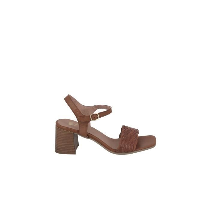Sandales talons carr s et bride tress e NELIR Camel Marron