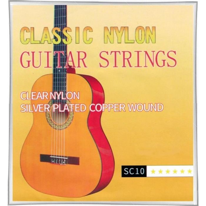 Jeu de cordes en nylon transparent et argenté pour guitare classique 1M 1-6 EBGDAE et accessoires