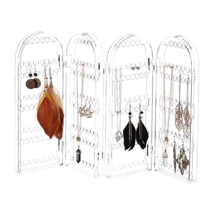 Relaxdays Porte Bijoux Acrylique Présentoir Joaillerie Pliable Boucles d’oreille Colliers 28x42x2 cm Limpide