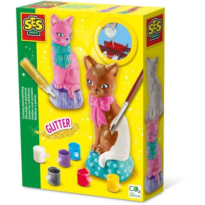 Moulage et peinture Chat Loisirs créatifs SES CREATIVE Pour réaliser des chats avec 6 couleurs de peinture.