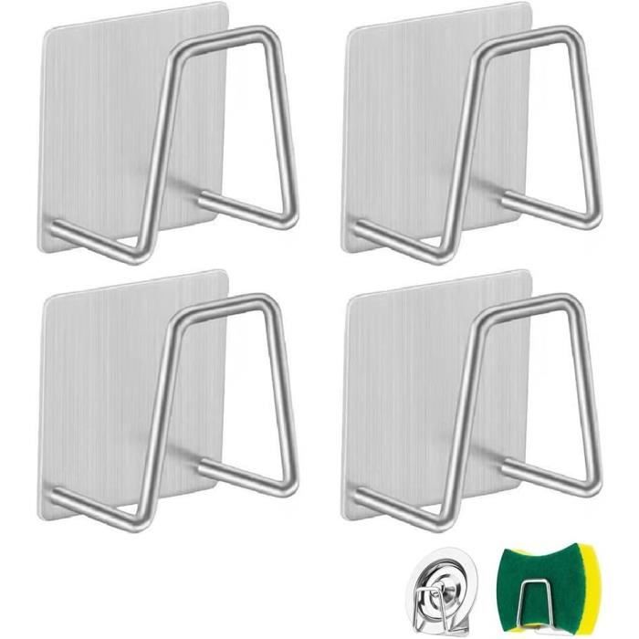 Porte-éponge Mural Adhésif - Lot De 2 Pièces - En Acier Inoxydable Argenté - Pour Cuisine Et Salle De Bain