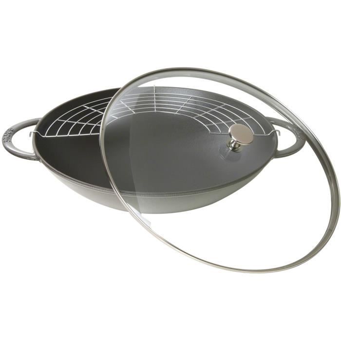 staub 405093360 - wok avec couvercle - ø 37 cm - gris graphite - tous feux dont induction