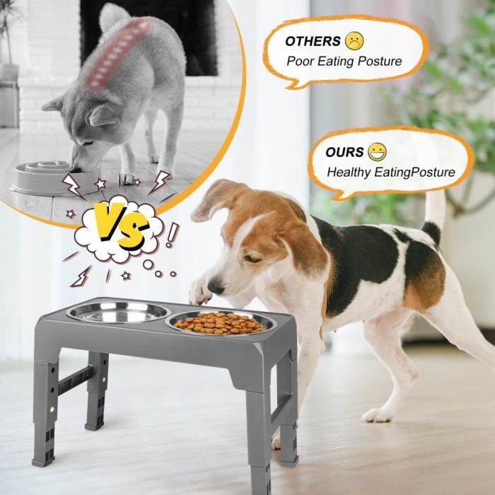 Comparer les prix de Gamelle pour chien SUPFINE - 4 hauteurs réglables - soulage le cou - gris