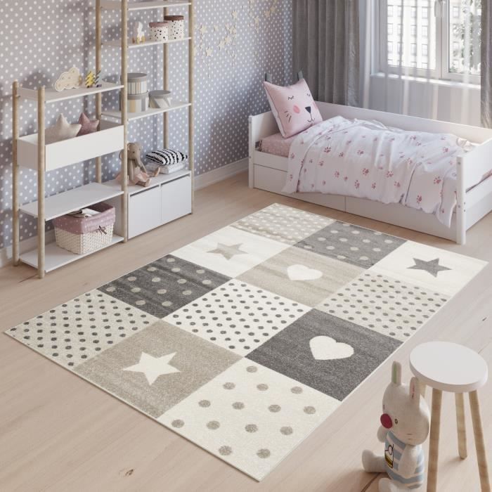Tapiso Fiesta Tapis Chambre Enfant Bebe Jeu Moderne Creme Gris Beige Patchwork Moelleux 80x150 Cdiscount Maison